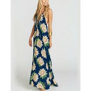 Show Me Your Mumu Blue Floral Maxi Dress Lace Up Backless Boho Vacay M